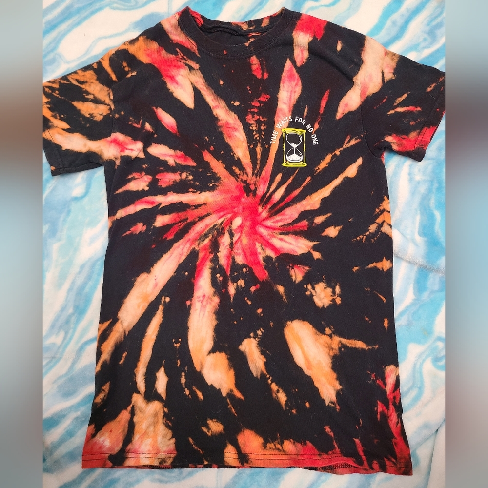 Hand tie dyed and acid washed graphic t shirt